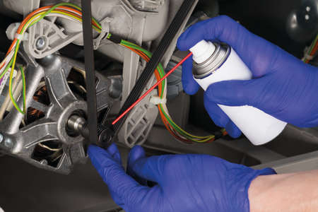 maintenance of the belt rotation motor, side view, close-upの写真素材