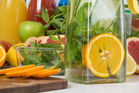 background of mint orange cocktail, close-upの写真素材