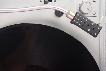 a device for listening to vinyl records, close-up view, top viewの写真素材