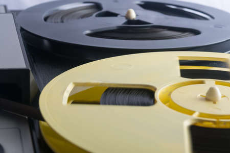 close-up, background, retro coils with magnetic film, for listening to musicの写真素材