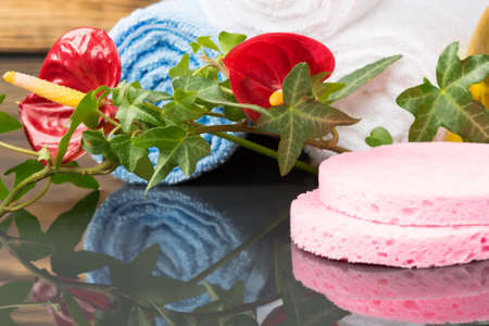 the concept of things for spa treatments on a dark backgroundの写真素材