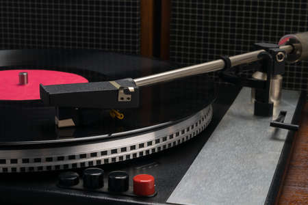 old equipment for playing music vinyl records, close-upの写真素材