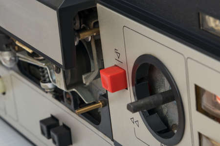 buttons and switches of an old magnetic tape recorder, close-upの写真素材