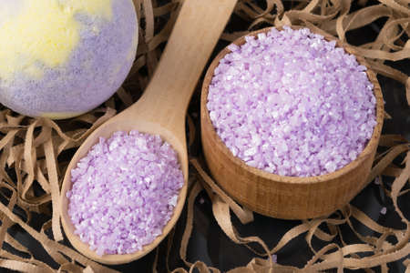 lilac dissolving ball and relaxing bath saltsの写真素材