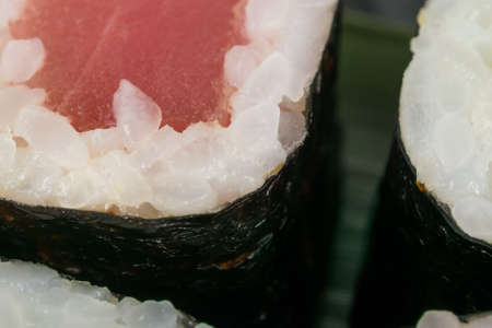 background close-up roll with tuna and riceの写真素材