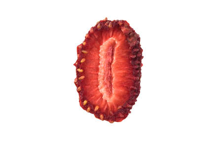 sliced piece of dried strawberry berries, on a white background, close-upの写真素材