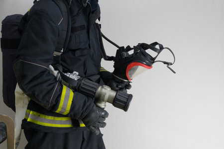 close-up of specialized equipment for extinguishing fires in a smoky areaの写真素材