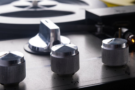 close-up of an old tape recorder controls, regulatorsの写真素材