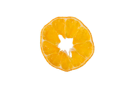 sliced dried orange slice, close-up, on a white backgroundの写真素材