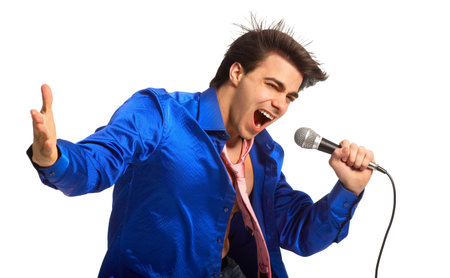 Happy karaoke signer. Isolated over white background Happy karaoke signer. Isolated over white background
