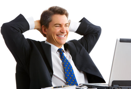 Businessman working with laptop. Over white background Businessman working with laptop. Over white background
