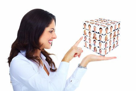 Business woman holding a cub collage Business woman holding a cub collage