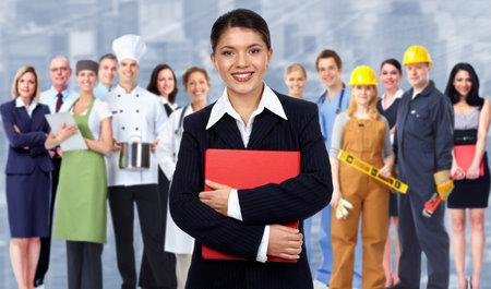 Business woman and group of workers people Business woman and group of workers people