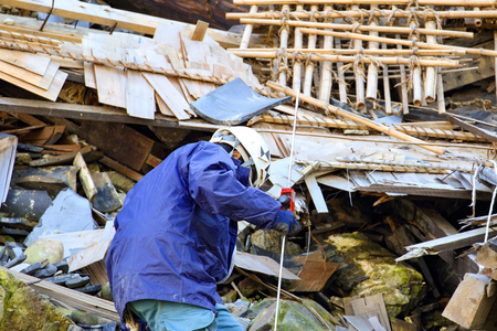 Restoration worker in the collapse siteの写真素材