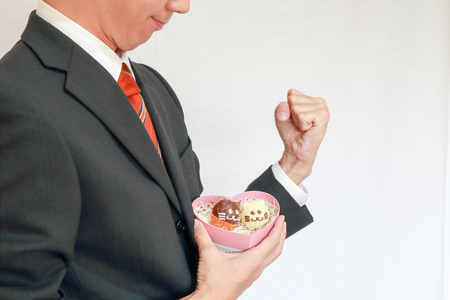 Businessman Valentine Chocolate Handmade Catsの写真素材