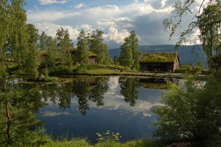 Country landscape, Maihaugen open-air museum, Lillehammer, Norway の写真素材