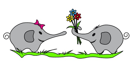 Two Elephants with Colorful Flowersのイラスト素材