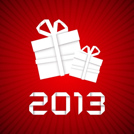 Christmas gift from white paper, new year card, red backgroundのイラスト素材