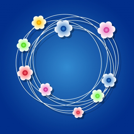 Colored floral wreath on blue backgroundのイラスト素材