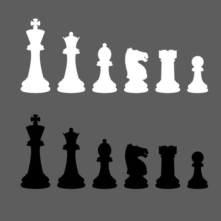 Complete set of vector silhouettes chess piecesのイラスト素材