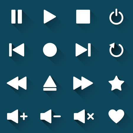 Simple media player icons on dark blue background, vector illustration for your application, web, templateのイラスト素材