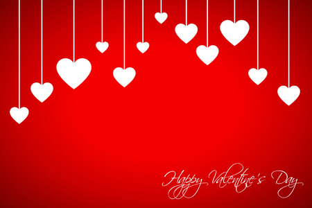 Happy Valentines day card with hearts on red background, vector illustrationのイラスト素材
