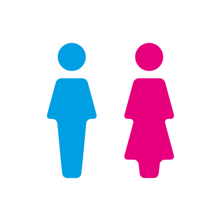Blue and pink WC icon, toilet icon, men and women sign for restroom, vector illustration isolated on a white backgroundのイラスト素材