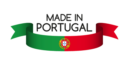Colored ribbon with the Portuguese colors, Made in Portugal symbol, Portuguese flag isolated on white background, vector illustrationのイラスト素材