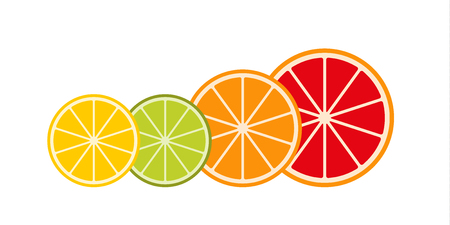 Collection of citrus slices â grapefruit, lime, lemon and orange, fruit icon set, vector illustrationのイラスト素材