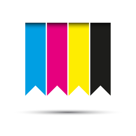 Vector hanging ribbons in cmyk colors with shadows isolated on white backgroundのイラスト素材