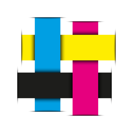 Crossed strips of paper in cmyk colors, abstract vector logo isolated on white backgroundのイラスト素材