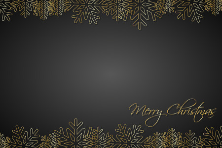 Christmas black background lined golden snowflakes, simple holiday card, Merry Christmasのイラスト素材