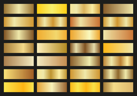 Vector set of gold gradients on black background, shiny gold texture,のイラスト素材