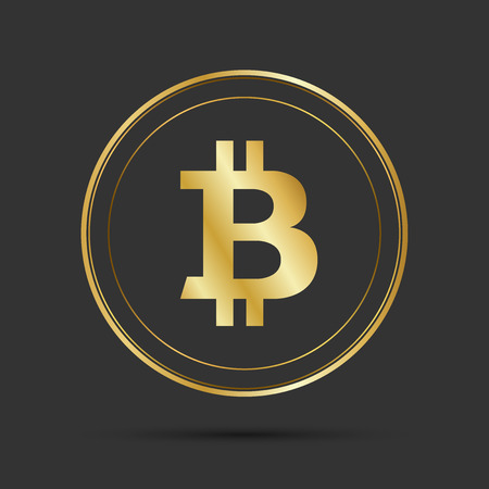 Simple bitcoin icon isolated on grey background, golden bitcoin symbol, crypto currency coin, vector illustrationのイラスト素材