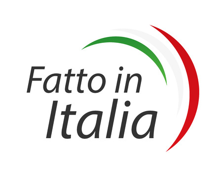 Made in Italy, In the Italian language - Fatto in Italia, simple vector symbol with Italian tricolor isolated on white backgroundのイラスト素材