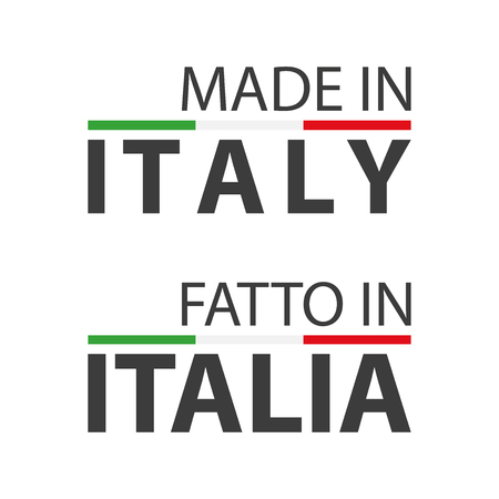 Two simple vector symbols Made in Italy, In the Italian language - Fatto in Italia, simple vector symbol with Italian tricolor isolated on white backgroundのイラスト素材