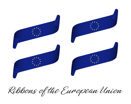 Set of four modern colored vector ribbons in the color of the European Union isolated on white background, flag of the European Unionのイラスト素材