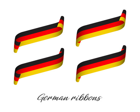 Set of four modern colored vector ribbons with German tricolor isolated on white background, flag of Germany, German ribbonsのイラスト素材