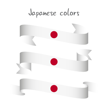 Set of three modern colored vector ribbon with the Japanese colors isolated on white background, abstract Japanese flag, Made in Japan logoのイラスト素材