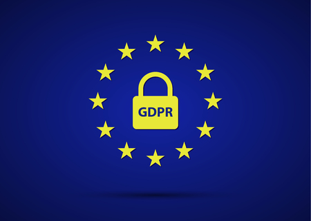 GDPR General Data Protection Regulation with European Union stars and lock, simple vector illustration on blue backgroundのイラスト素材