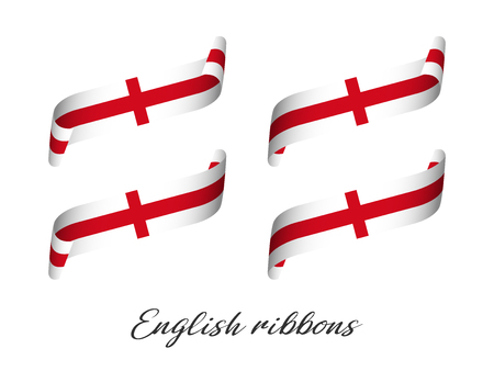 Set of four modern colored vector ribbons with English colors isolated on white background, flag of England, English ribbonsのイラスト素材