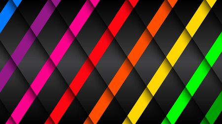 Black background with colorful stripes severed by shadows, material design background, modern abstract widescreen vector illustrationのイラスト素材