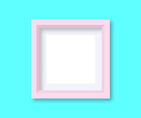 Realistic picture frame in pink color isolated on blueのイラスト素材