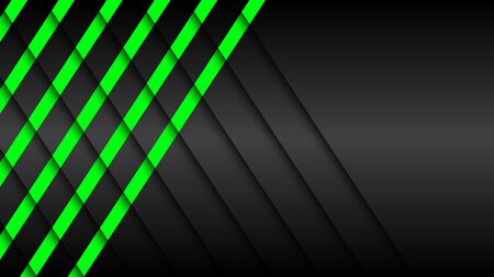 Black and green material design background with green diagonal stripes severed by shadows, modern abstract widescreen vector illustrationのイラスト素材