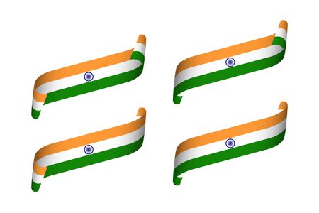 Set of four modern colored vector ribbons with flag of India isolated on white background, Indian ribbonsのイラスト素材