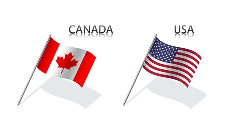 Two waving flag of Canada and United States of America.のイラスト素材