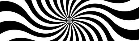 Black and white spiral header. Swirling radial pattern. Abstract vector illustration banner