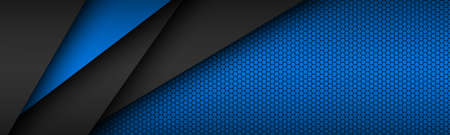 Black and blue layers above each other header. Modern material design with a hexagonal pattern. Vector abstract widescreen bannerのイラスト素材