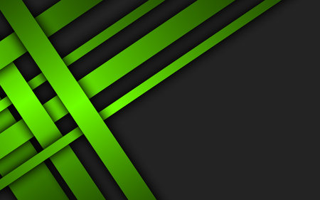 Green overlapped stripes. Geometric material background. Dark abstract corporate design with place for your text. Modern vector illustrationのイラスト素材