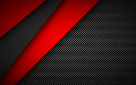 Black and red overlap layers background with carbon fibre texture. Modern material design background. Vector illustration corporate templateのイラスト素材